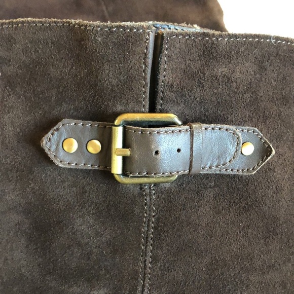 Kelsi Dagger tall genuine suede espresso brown boot wood heel inside zip 7.5 - Picture 7 of 10